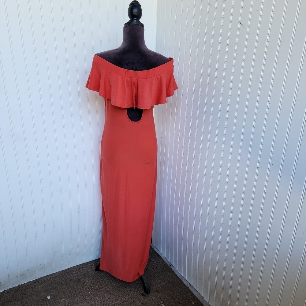 Derek Heart Womens Maxi Dress Off the shoulder Stretch Peach Orange Long Sz S